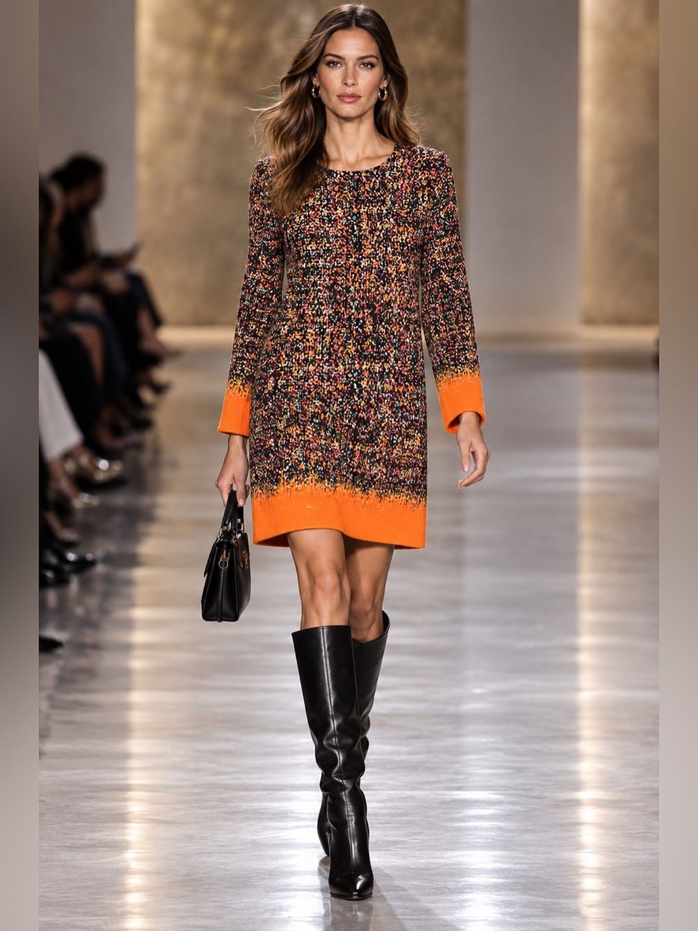 Vanilla Dutch Designer Dress US12 Abstract Print Multicolor Shift Fall Orange